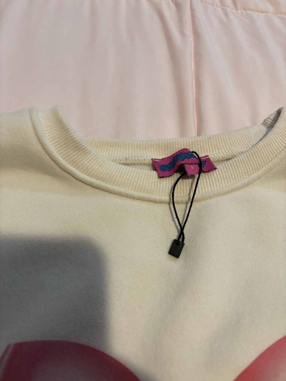 Edikted Cream Sweatshirt with Pink Bow Graphic - Picture 5 of 7